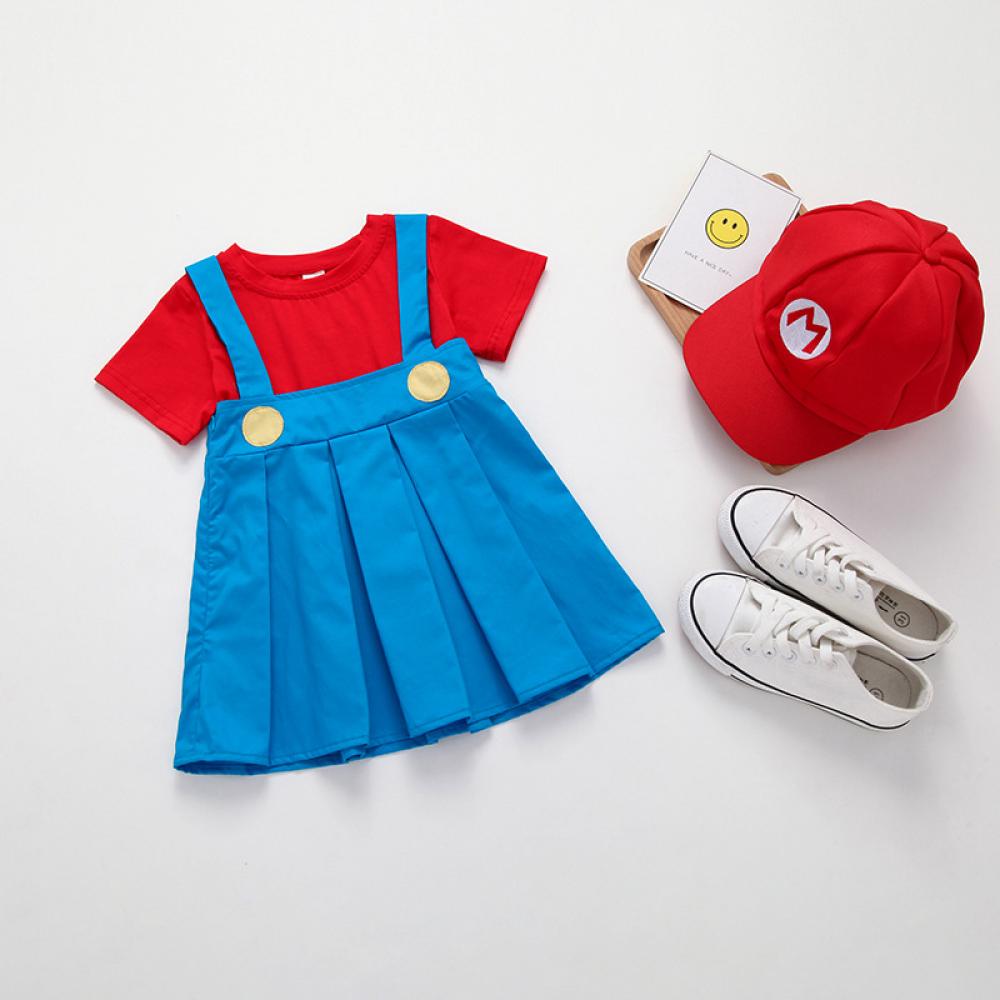Boys And Girls Summer Super Mario Suits Dress / Top and Shorts Set Children Clothing Wholesale Usa