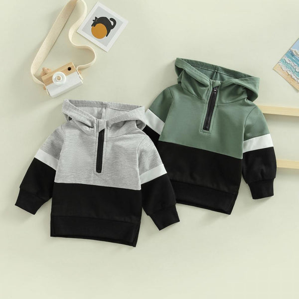 Baby Boy New Color-block Zipper Hooded Sweater Wholesale Boys Clothes