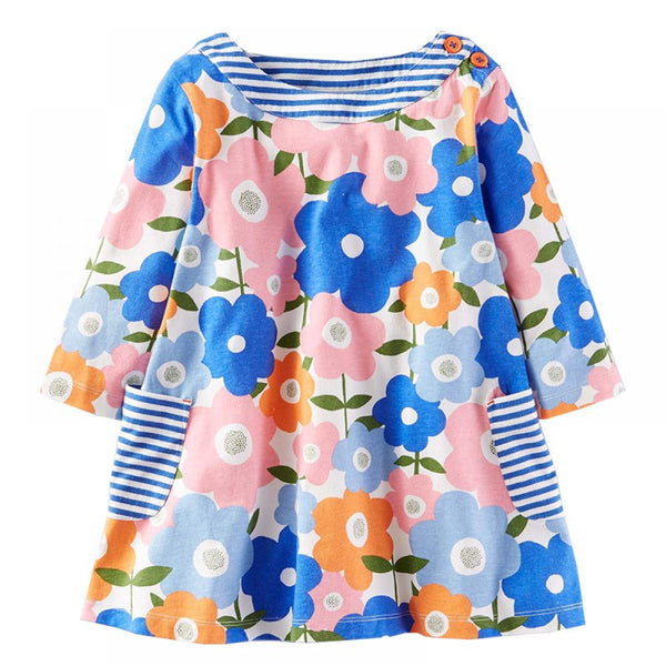 Toddler Girls Long Sleeve Dress Knit Cotton Autumn Cartoon Print Dress Wholesale Girls Dress
