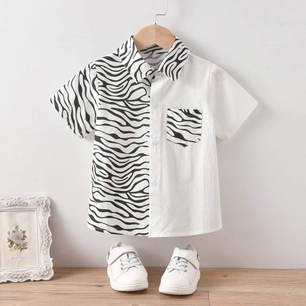 Toddler Boys Set Gentle Zebra Patch T-shirt And Suspenders Shorts Set Boy Wholesale Clothing
