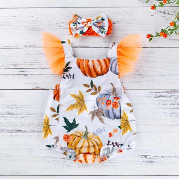 Baby Girl Halloween Print Pumpkin Cotton Bodysuit Wholesale Baby Clothes