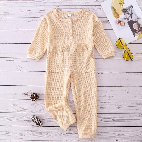 Autumn Girls Waffle Solid Color Jumpsuit Wholesale Toddler Girls Clothes