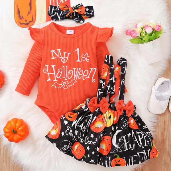 Baby Girls Letter Romper Holloween Skirt With Headband Set Wholesale Clothing Baby