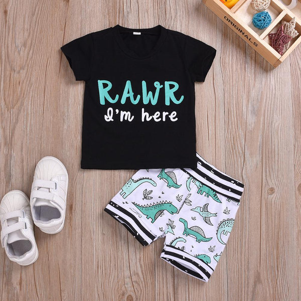 Summer Boys Outfit Dinosaur Print Short Sleeve T-Shirt Outfit Wholesale Baby Boy Clothes