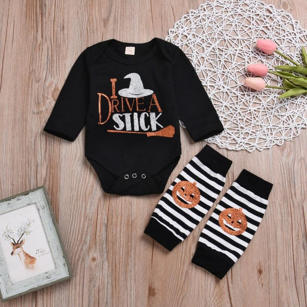 Halloween Black Romper Striped Trousers Autumn And Winter Suit Baby Wholesale Clothing