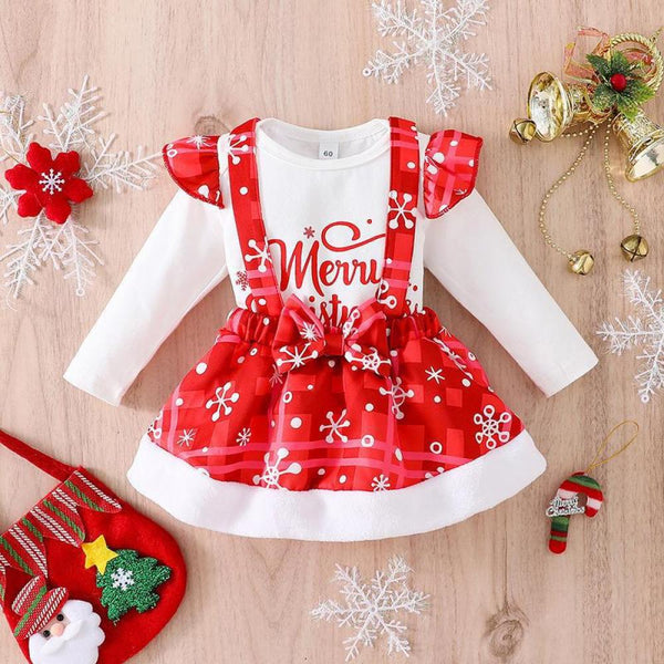 Christmas Baby Girls Long-sleeve Romper + Skirt Set Wholesale Girls Clothes