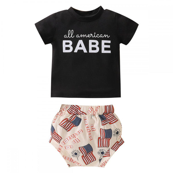 Independence Day Summer Baby Short Sleeve Monogram Top Flag Shorts Boy Suit Wholesale Clothing Baby