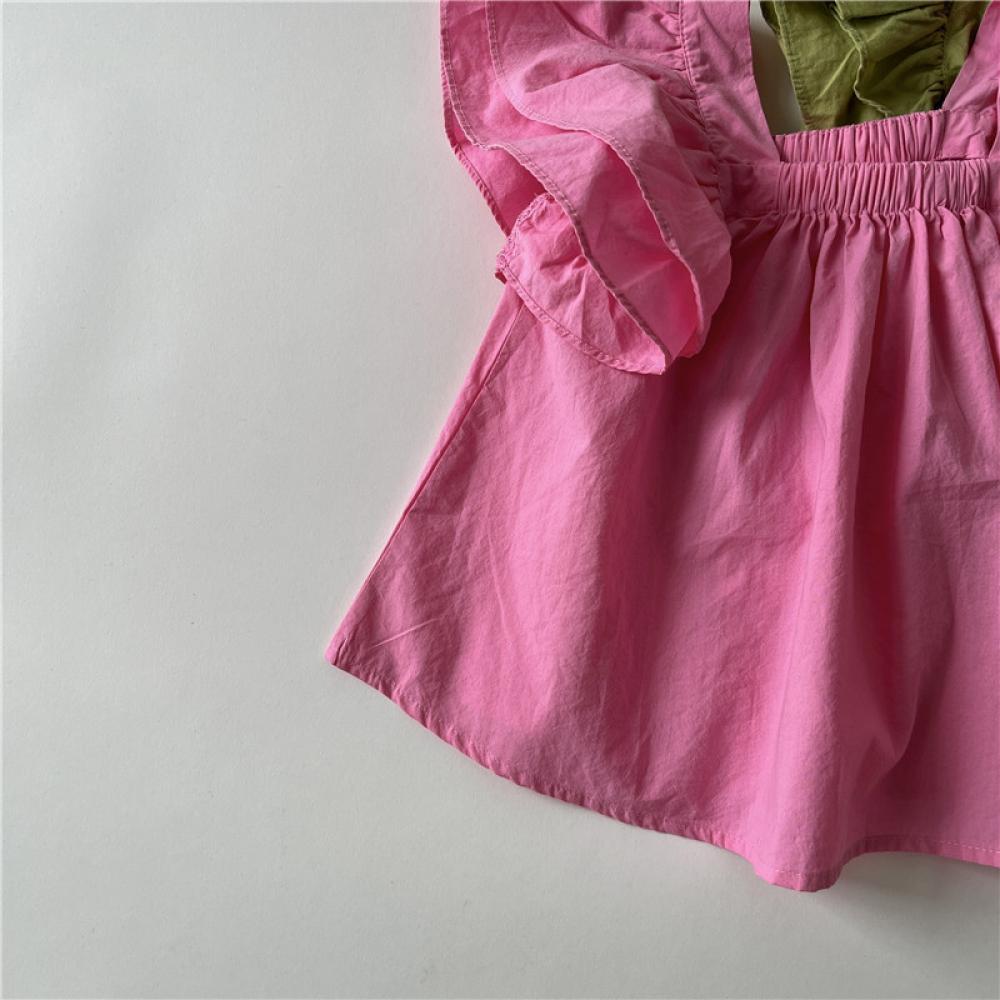 1~5Y Girls' Fungus Side Small Flying Sleeve Doll Shirt Children's Clothing 2022 New Girl's Solid Color Top Summer Dress Wholesale Kids Clothes