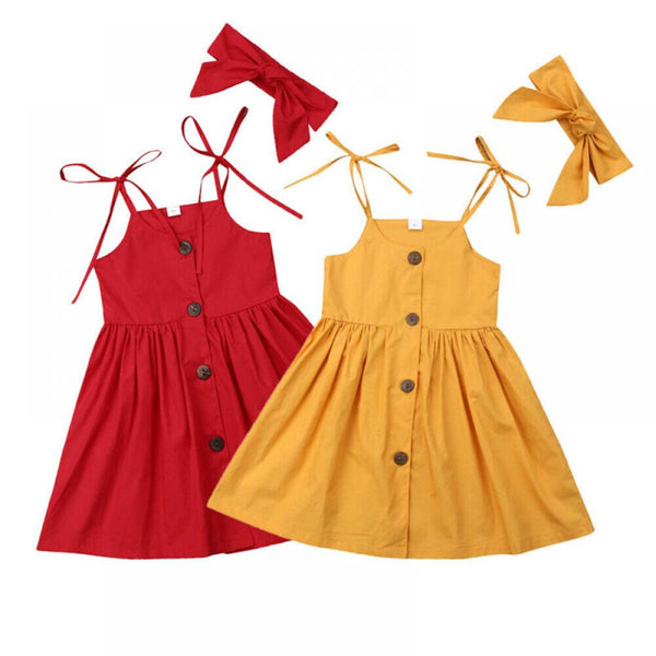 Children's Clothing Summer Red Dress Suspenders Girls Dress With Headband Wholesale Dress For Girl