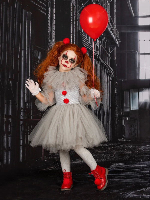 Clown Girls Dress Mesh Dress Set Children's Halloween Costume Wholesale