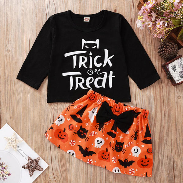Black Letters Halloween Print Kids Set Wholesale Girl Clothes