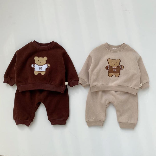 Baby Autumn Bear Embroidery Set Wholesale Boys Clothes