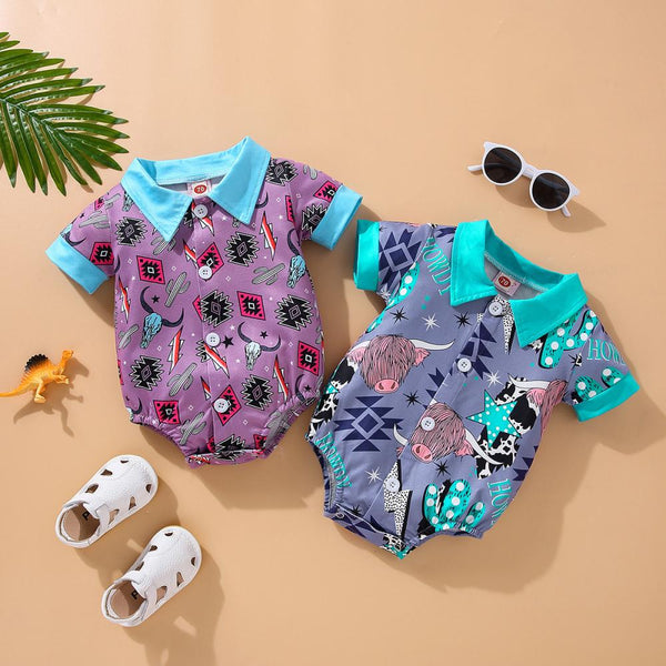 Summer baby clothing Newborn cow head short sleeved jumpsuit Wholesale Baby Clothes