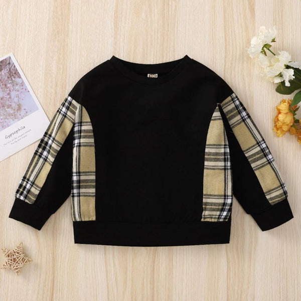 Girls Spring Autumn Plaid Patch Top Girls Clothes Wholesale