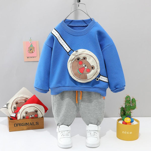 Boys Hoodie Backpack Bear Two Piece Set Childrens Clothing Suppliers