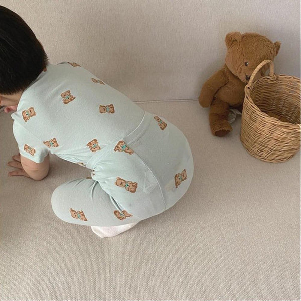 Toddler Boys Summer Bear Printed Top and Shorts Air-conditioner Home Sleep Clothes Pajamas Wholesale Boys Clothing Suppliers