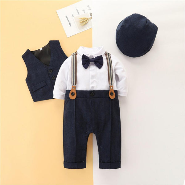 Autumn Baby Boy New Vest + Hat +Long-sleeve Top + Suspender Trousers Set Wholesale Baby Clothes