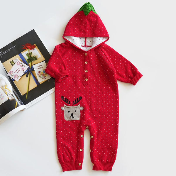 Autumn/Winter Baby Hooded Red Romper Wholesale Baby Clothes