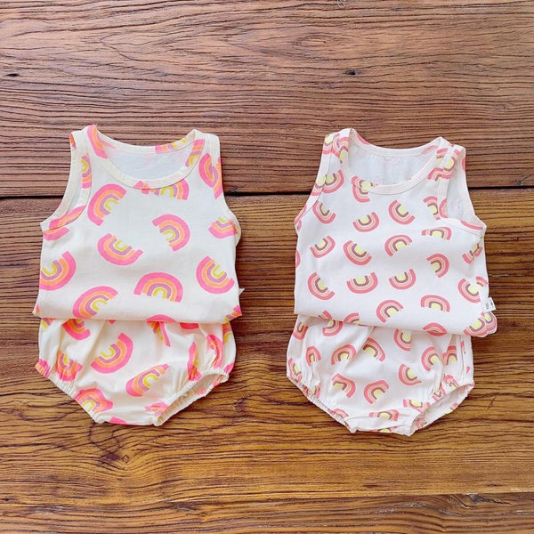 Summer Baby Cotton Rainbow Vest Suit Wholesale Baby Clothes