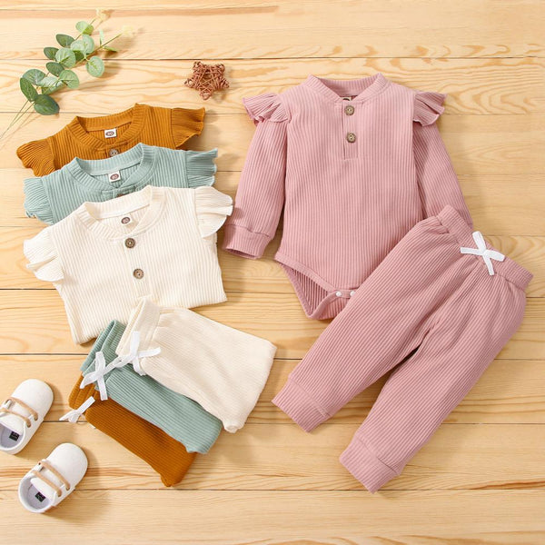 Newborn Baby Solid Romper And Pants Set Baby Clothing Wholesale Distributors