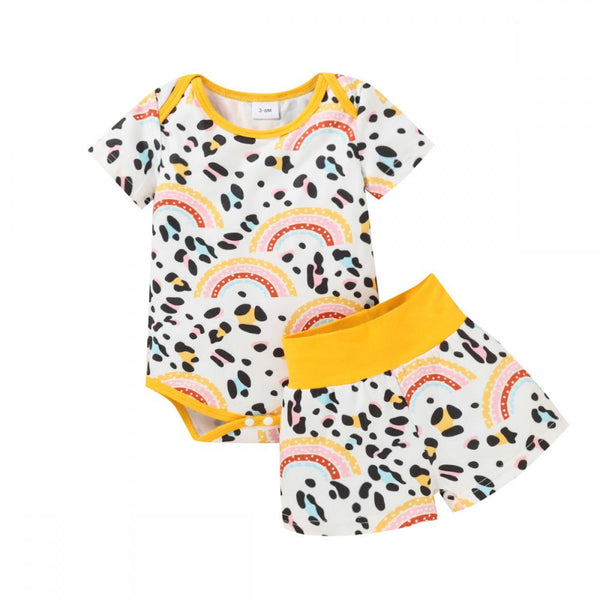 Newborn Baby Rainbow Leopard Romper And Shorts Set Baby Clothing In Bulk