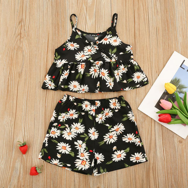 Summer Toddler Girls Flower Print Camisole Shorts Wholesale Girls Clothes