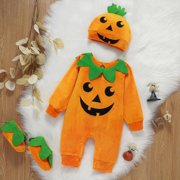 Halloween New Baby Pumpkin Romper + Hat + Socks Set Wholesale Baby Clothes