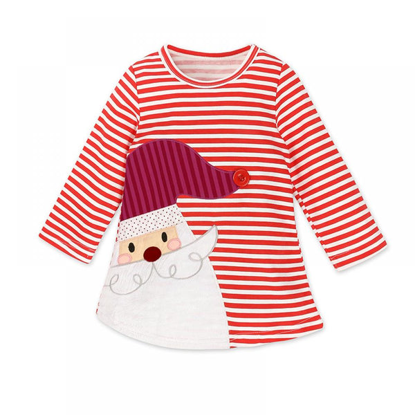 Children's Clothing Girls Christmas Dress Snowman Striped Dress Wholesale Girl Clothing