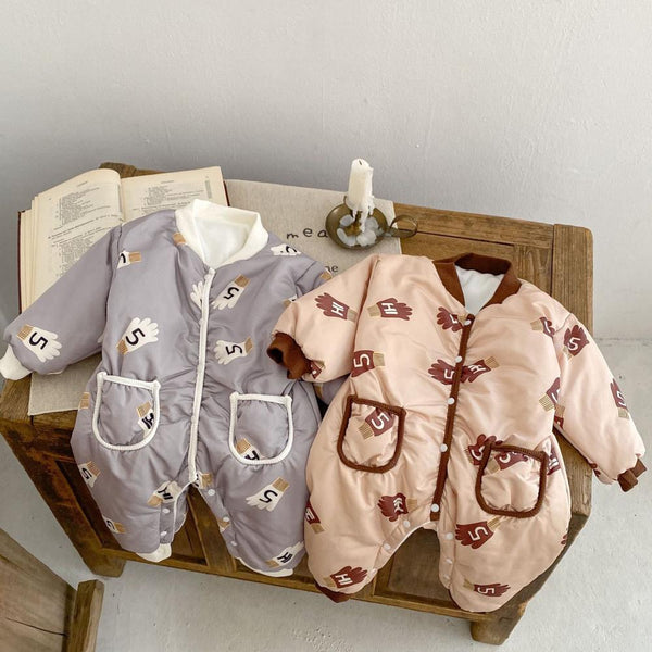 Baby Winter Brushed Print Quilted Romper Wholesale Baby Clothes