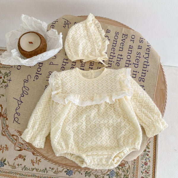Autumn Baby Girl Lace Long-sleeved Romper + Hat Wholesale Baby Clothes