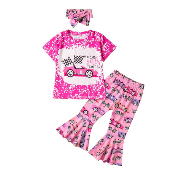 Summer Girls New Western Style Set Animal Print Top Flared Pants Wholesale Girls Clothes