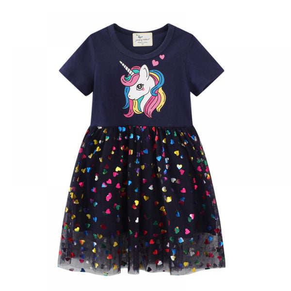 Toddler Girls Unicorn Princess Dress Summer Thin Breathable Knit Dress Wholesale Girls Dress