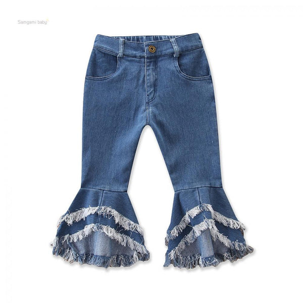 Ins Summer Girls Raw Edge Jeans Western Style Bell Bottoms Wholesale