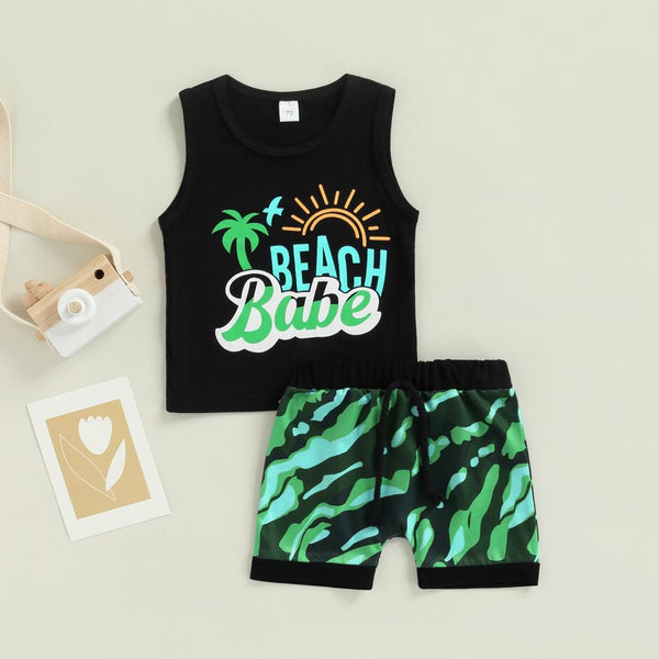 Summer Boys Suit Resort Style Beach Tank Top Shorts Suit Wholesale Baby Boy Clothes