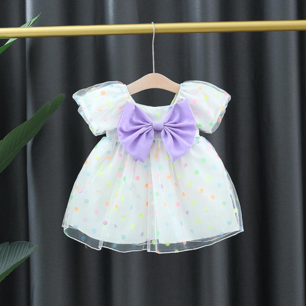 Girls Summer Polka Dot Bow Dress Baby Girl Clothes Wholesale