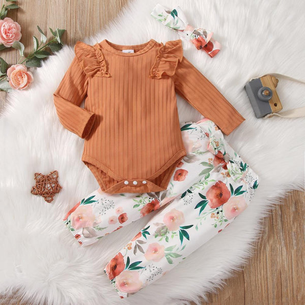 Baby Girls Solid Romper Floral Pants Set Buy Baby Clothes Wholesale