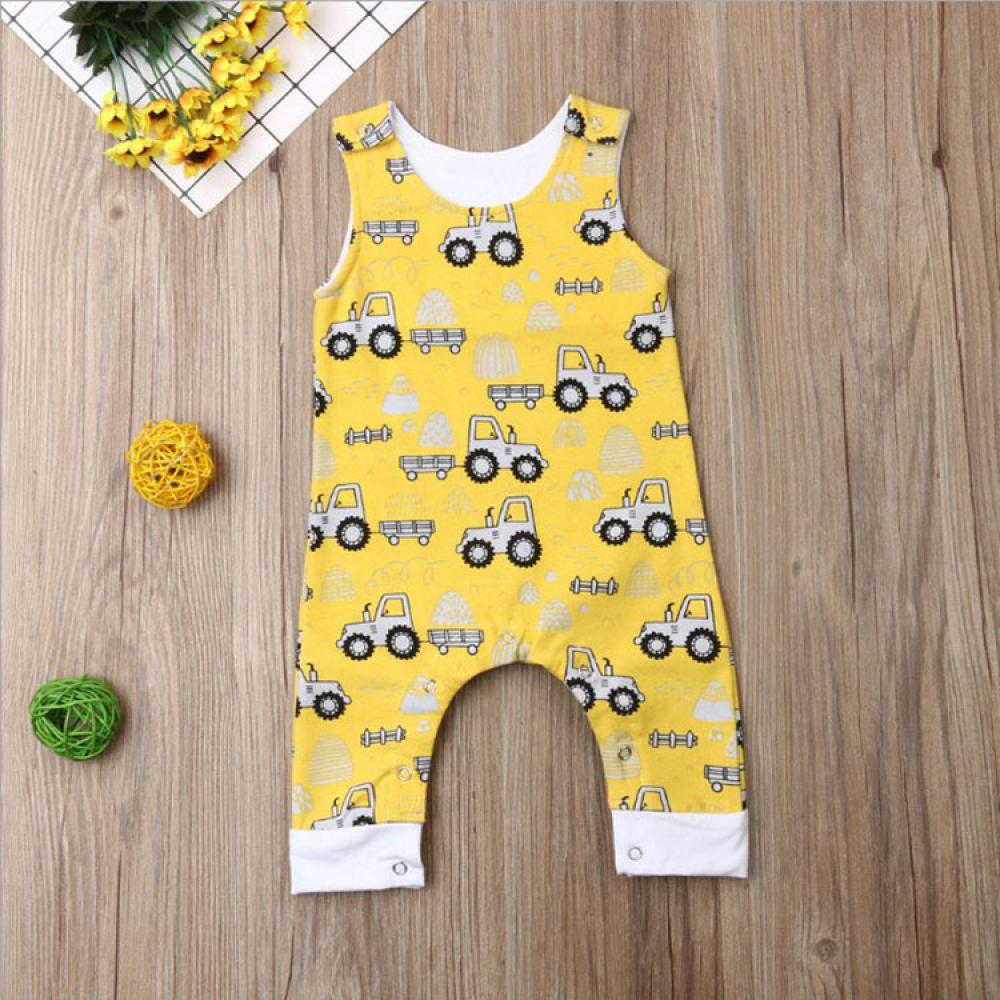 Infant Popular Sports And Leisure Cartoon Car Sleeveless Short Romper For Baby Boy Clothes Wholesale