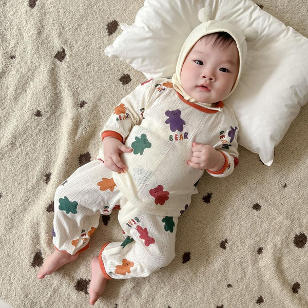 Autumn Children's Bottoming Shirt Color Bear Print Two-piece Set Wholesale Baby Clothes