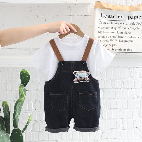 0-3Y Baby Boys Summer Set Cartoon Printed Top and Suspenders Overalls Set Wholesale Boys Clothes