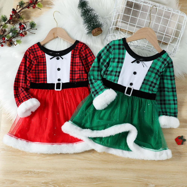 Autumn/Winter Toddler Girls Christmas Plaid Mesh Dress Wholesale Girls Dress