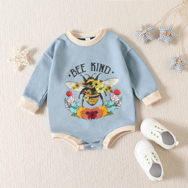 Spring Children's Clothing Baby Cartoon Bee Flower Letter Printing Romper Wholesale Baby Clothes