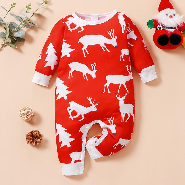 Christmas Print Long-sleeve Romper Wholesale Baby Clothes