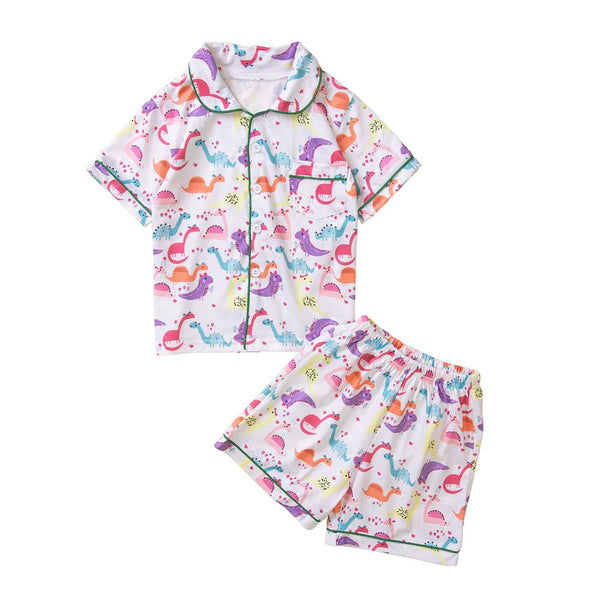 Boys And Girls Summer Dinosaur Printed Top and Shorts Set Home Kids Boutique Wholesale