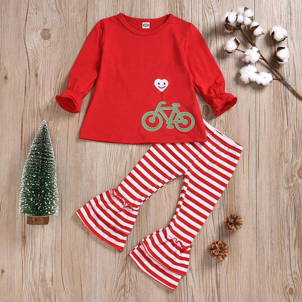 Christmas Girls Autumn Striped Flared Pants Set Wholesale Baby Girls Clothes