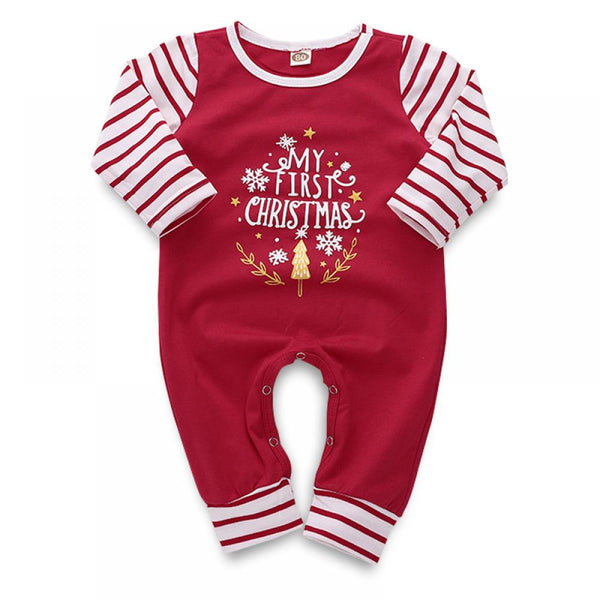 Christmas Children's Red and White Sleeve Jumpsuit Baby Wholesale Clothing