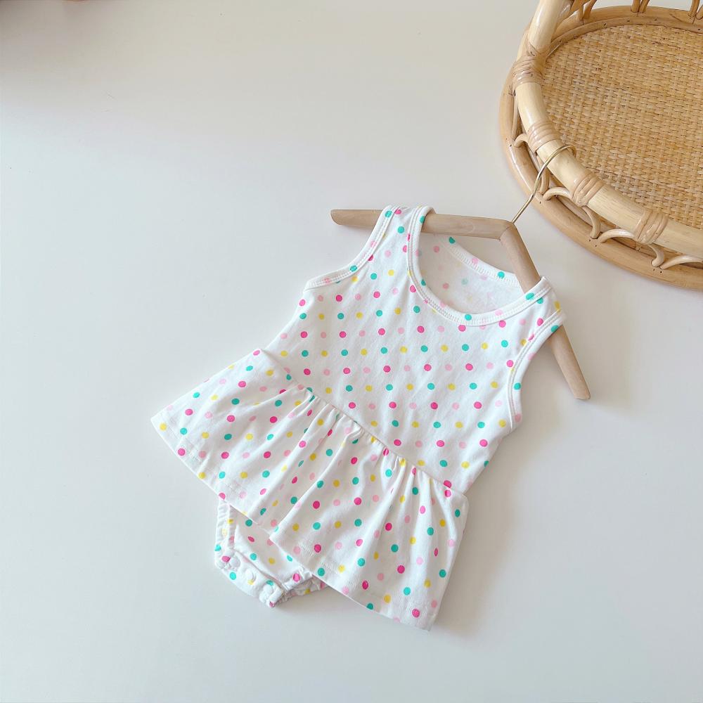 Newborn Baby Girls Romper Colorful Dot Printed Sleeveless Onesie Newborn Baby Clothes Wholesale