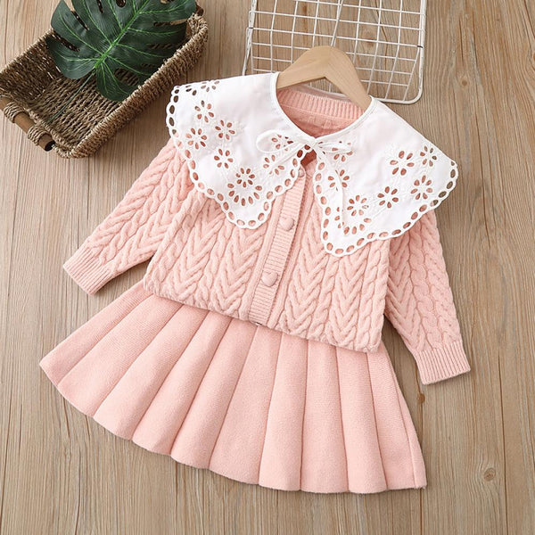 Autumn and Winter Girls Sweater Dress Knitted Two-piece Set Wholesale Girls Clothes