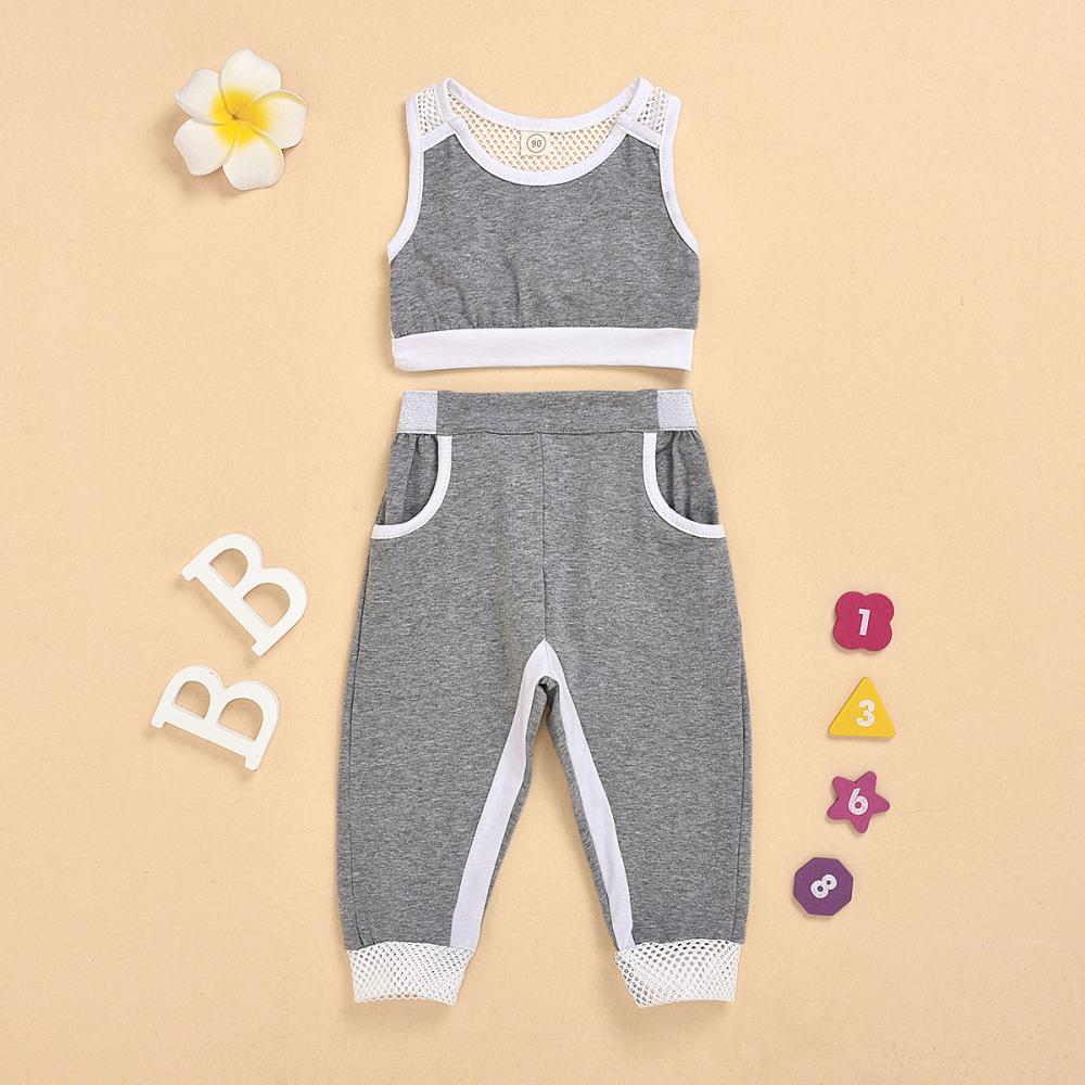 1~6Y Girls' New Korean Style Sleeveless Sports Top + Sports Pants Set Wholesale Kids Clothes