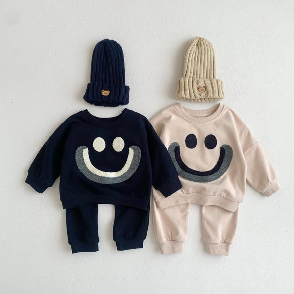Spring And Autumn Cartoon Baby Fashion Smiling Face Rainbow Long Sleeve Vests Pants Suit Wholesale