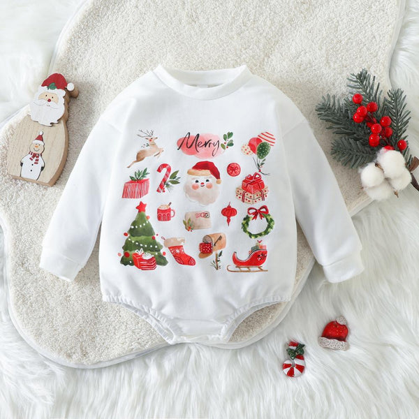Baby Autumn and Christmas Cartoon Print Triangle Bodysuit Wholesale Baby Clothes